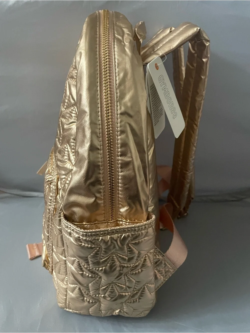 Gymboree Girls Rose Gold Metallic Quilted Backpack & Cap Hat Faux Leather